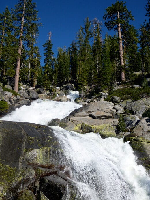 Yosemite in July-uary Roaring roadside waterfall in Yosemite