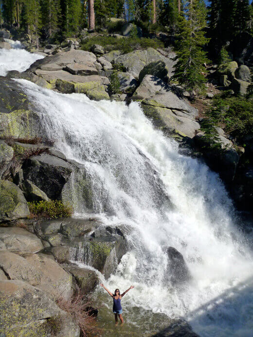 Yosemite in July-uary Roaring roadside waterfall in Yosemite