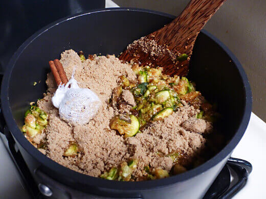Spiced Fig Jam with Ginger Combine figs, spice satchel, ginger, sugar, and lemon juice in a large pot