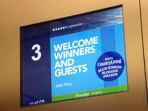 I Won! Country Living's Blue Ribbon Blogger Awards Elevator greeting