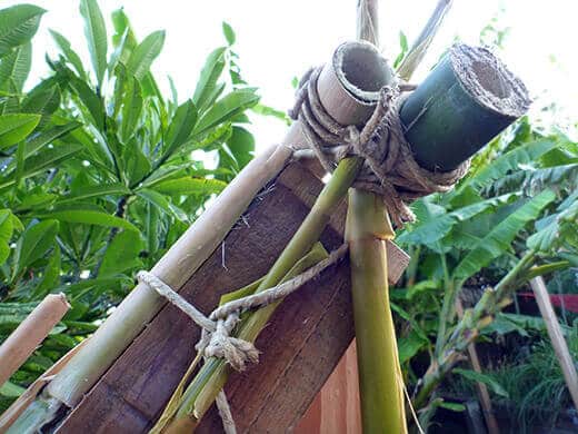Aloha to the New Tiki Coop! Bamboo stalks tied with jute twine