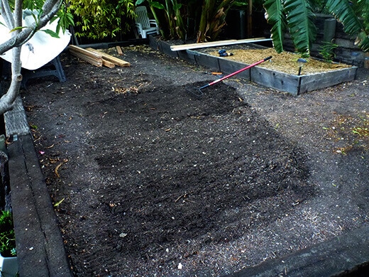 The Nuts and Bolts of the Tiki Coop Raking out the dirt
