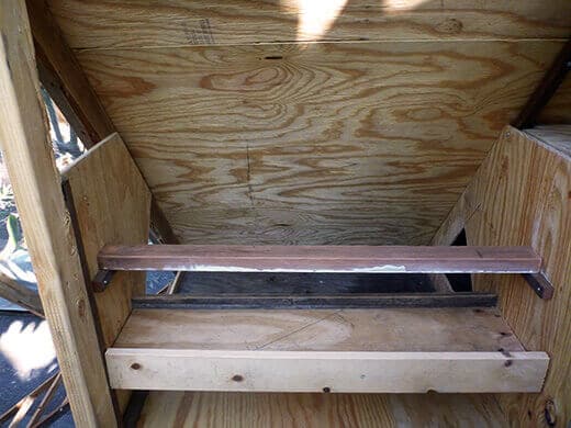 The Nuts and Bolts of the Tiki Coop A 2x4 used for the roost