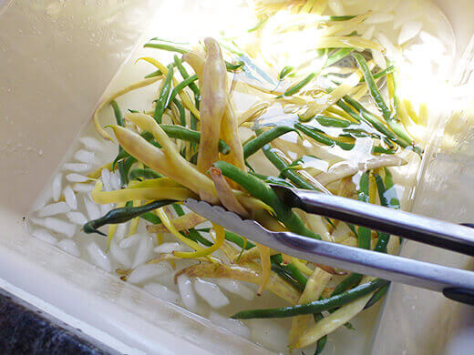 Three Bean Summer Salad Plunge the blanched beans into a bath of ice water