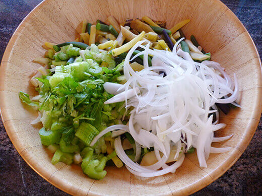 Three Bean Summer Salad Mix in celery and onions