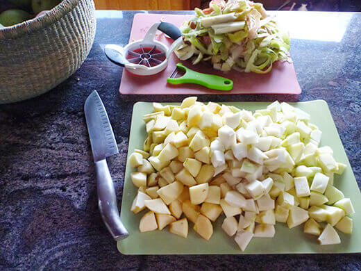 Chop up apples and pears