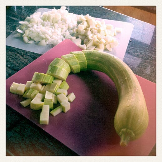 Chop up zucchini, potatoes and onion