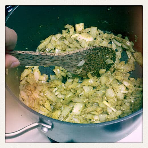 Combine zucchini and potatoes in pot