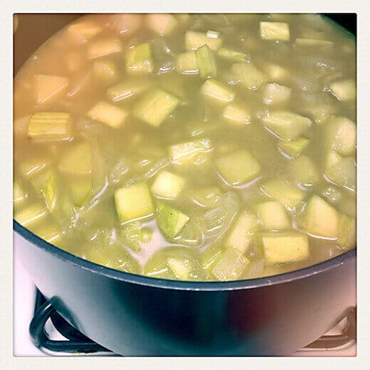 Simmer until zucchini and potatoes are softened