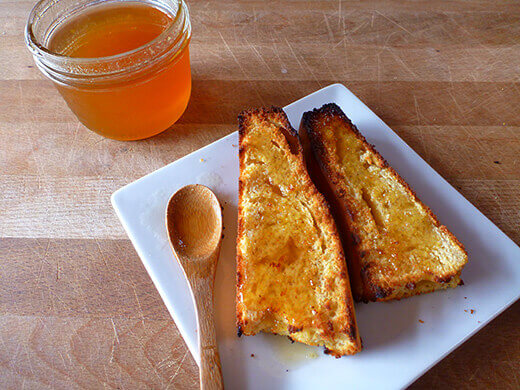 Lemon-honey syrup on home-baked cornbread