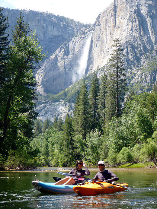 Kayaking past Yosemite Falls