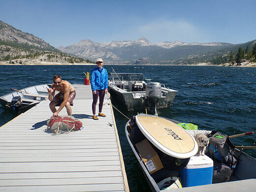 Packing our boat for the trip across the lake