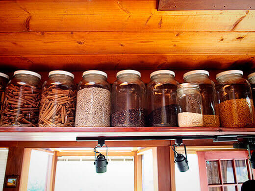 Gallon jars, half-gallon jars, and quart-size mason jars