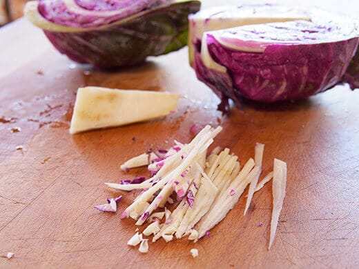 Slice cabbage cores