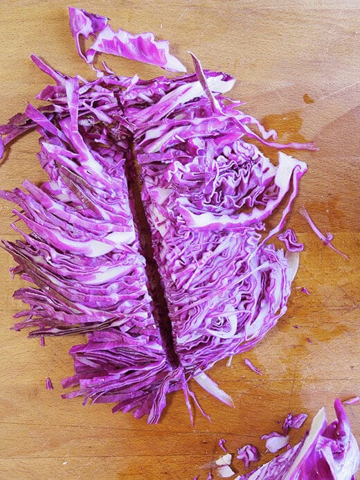 Sliced red cabbage leaves