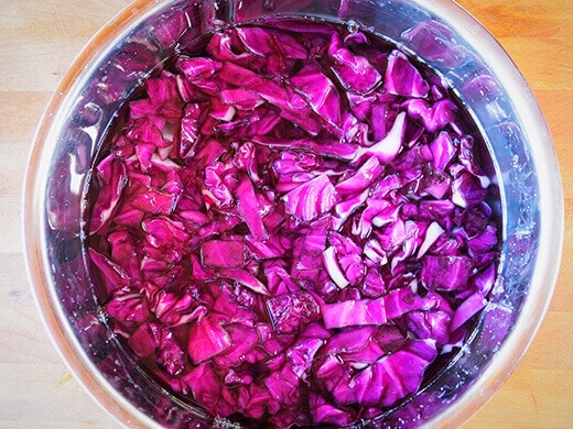 Soak red cabbage in brine