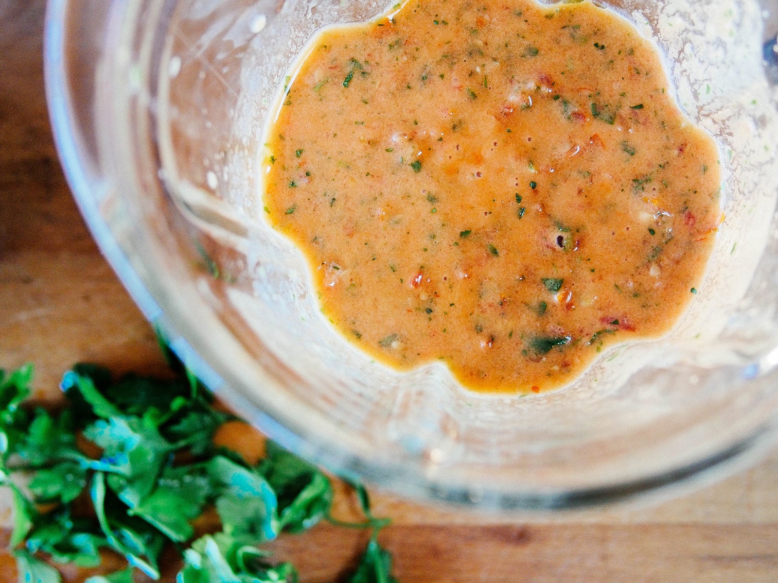 Puree tomatoes, parsley, mint, garlic, and olive oil in a blender