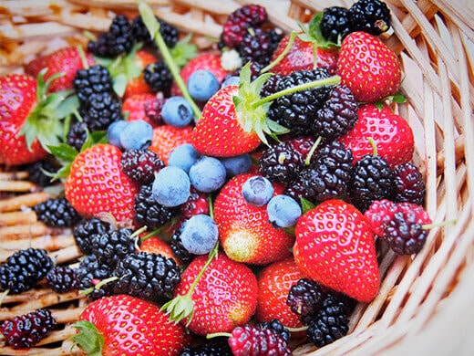 Strawberries, blueberries and mulberries