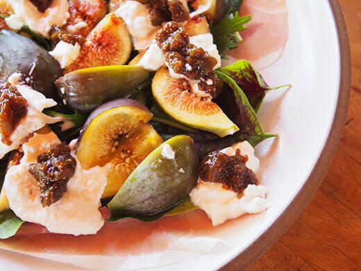 Spoon small heapings of fig jam onto burrata