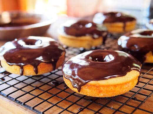 Baked banana donuts with chocolate hazelnut glaze