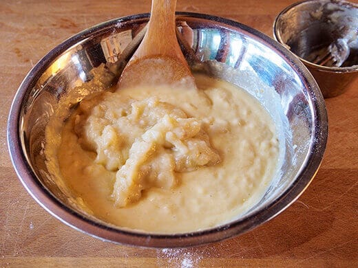 Fold mashed banana into batter