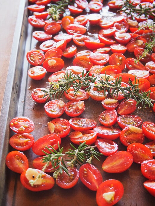 Grape tomatoes tossed with olive oil, garlic and herbs