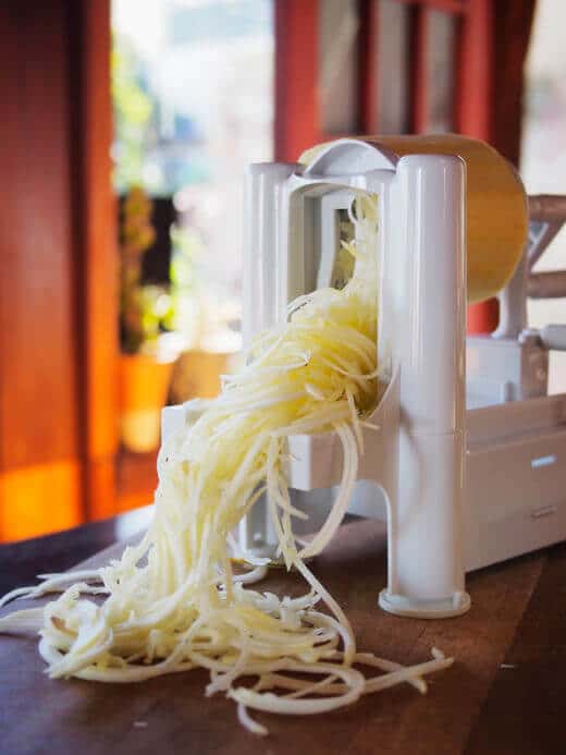 Zucchini noodles made by a spiral slicer