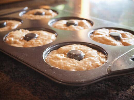 Fill donut pan with batter
