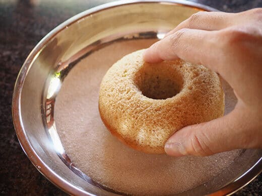 Dip buttered surface into cinnamon-sugar topping