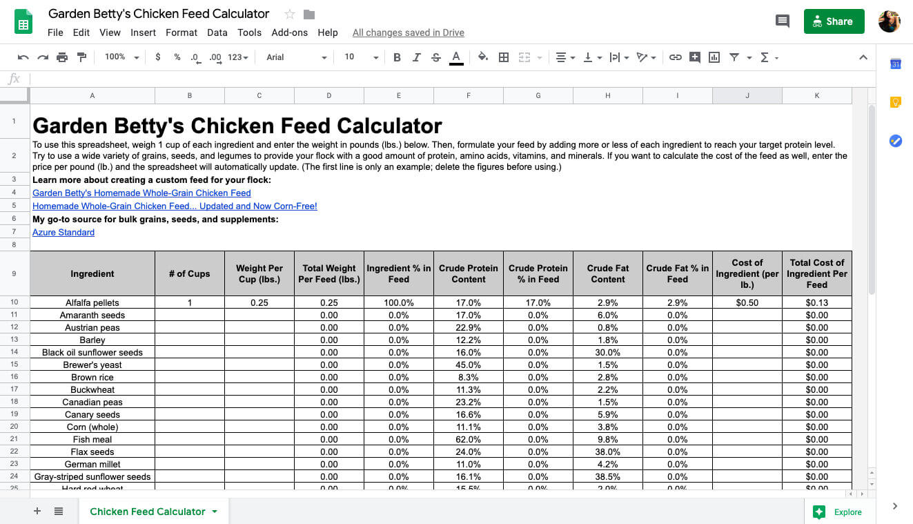 Chicken feed calculator for making your own whole-grain chicken feed