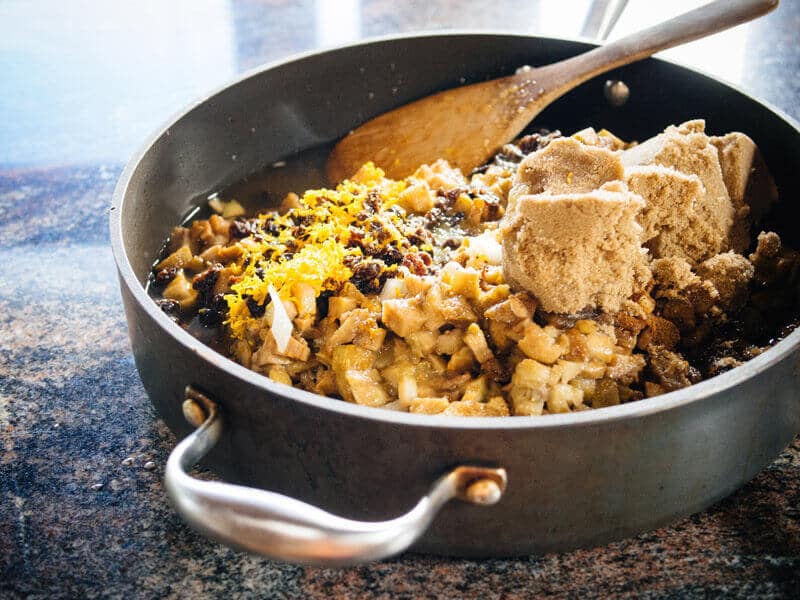 Combine all of the chutney ingredients in a deep pan
