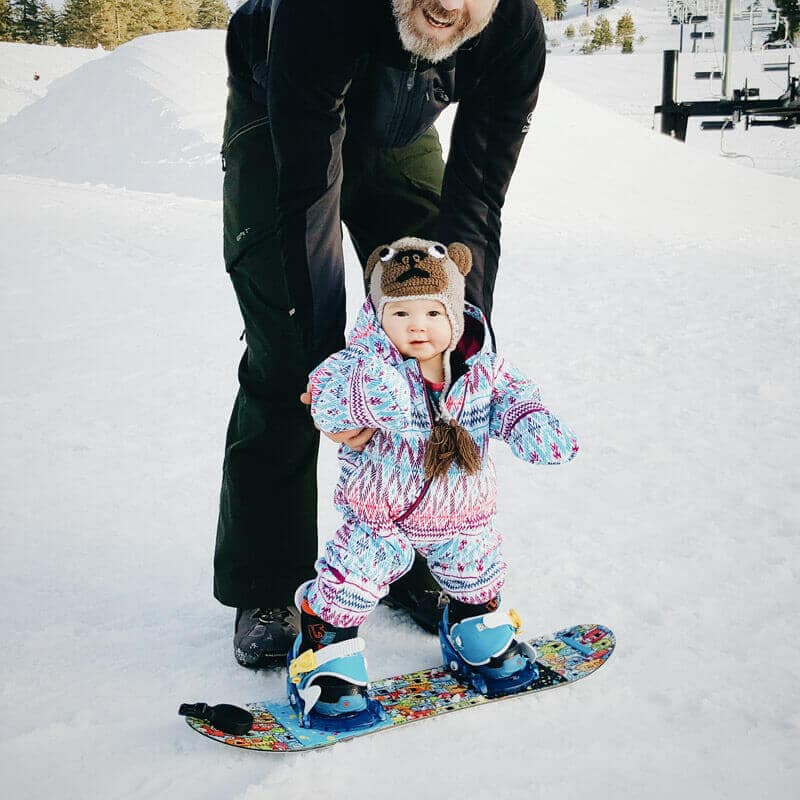introducing my 10 month old baby to snowboarding garden betty