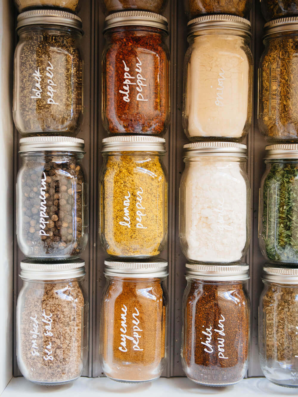 Bulk spices stored in miniature Ball jars