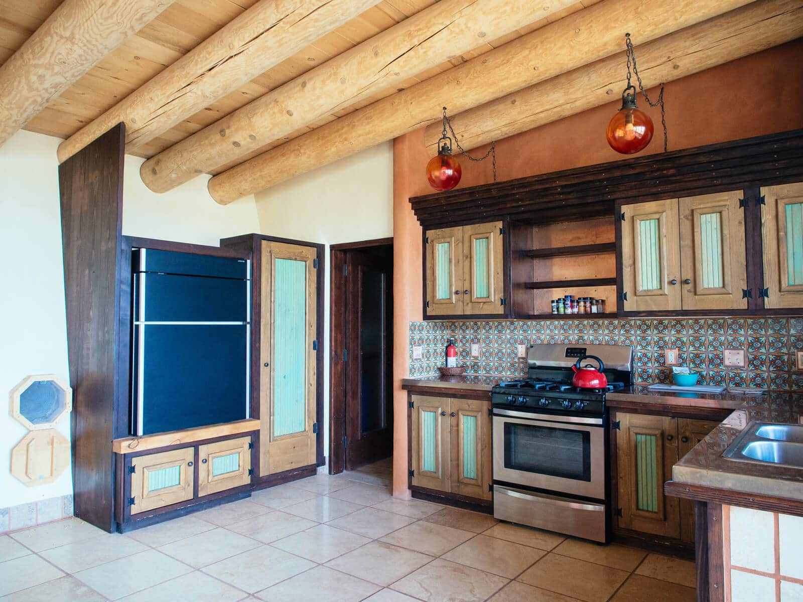 A handcrafted kitchen in an Earthship
