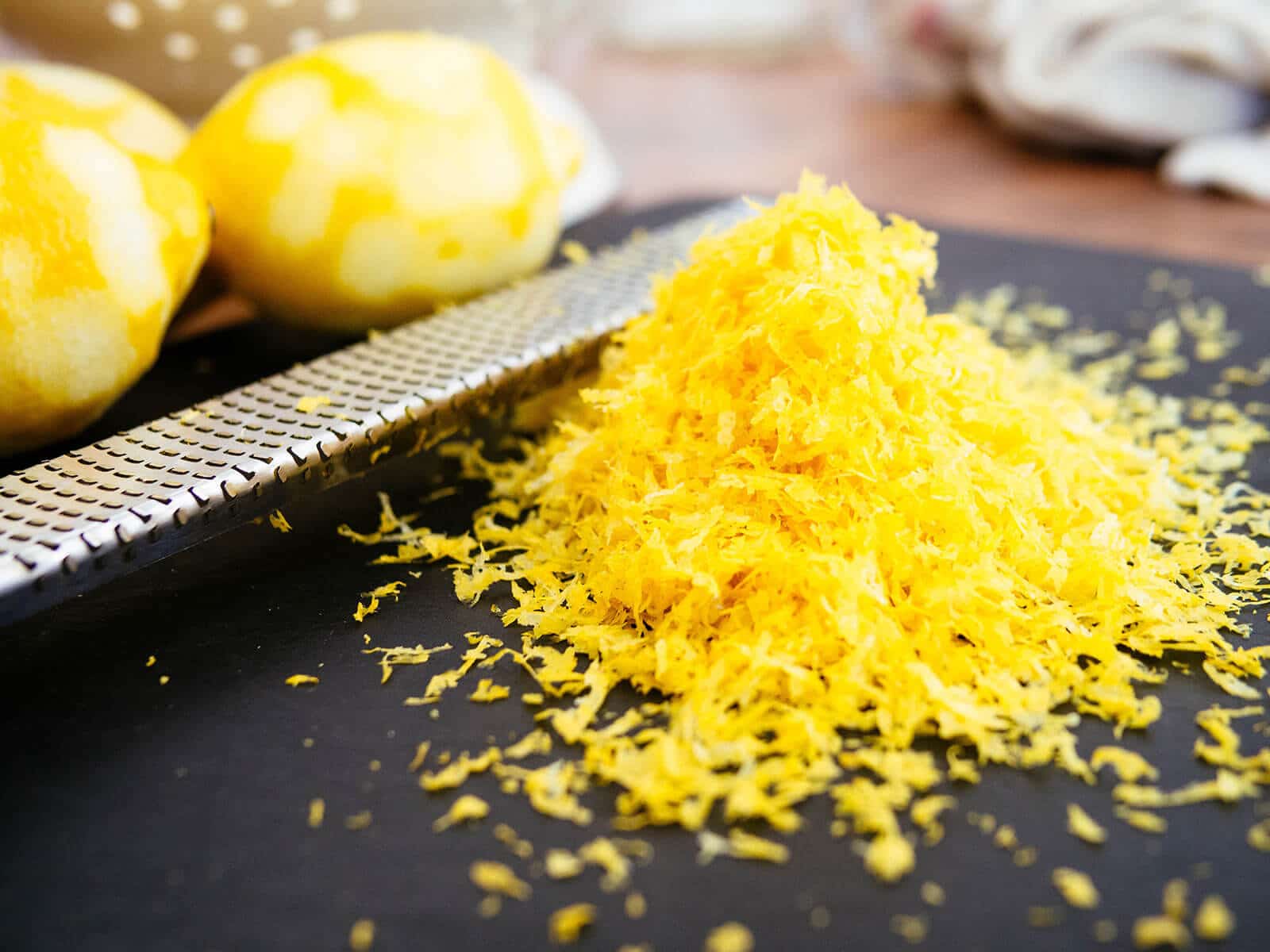 Mound of lemon zest on a cutting board