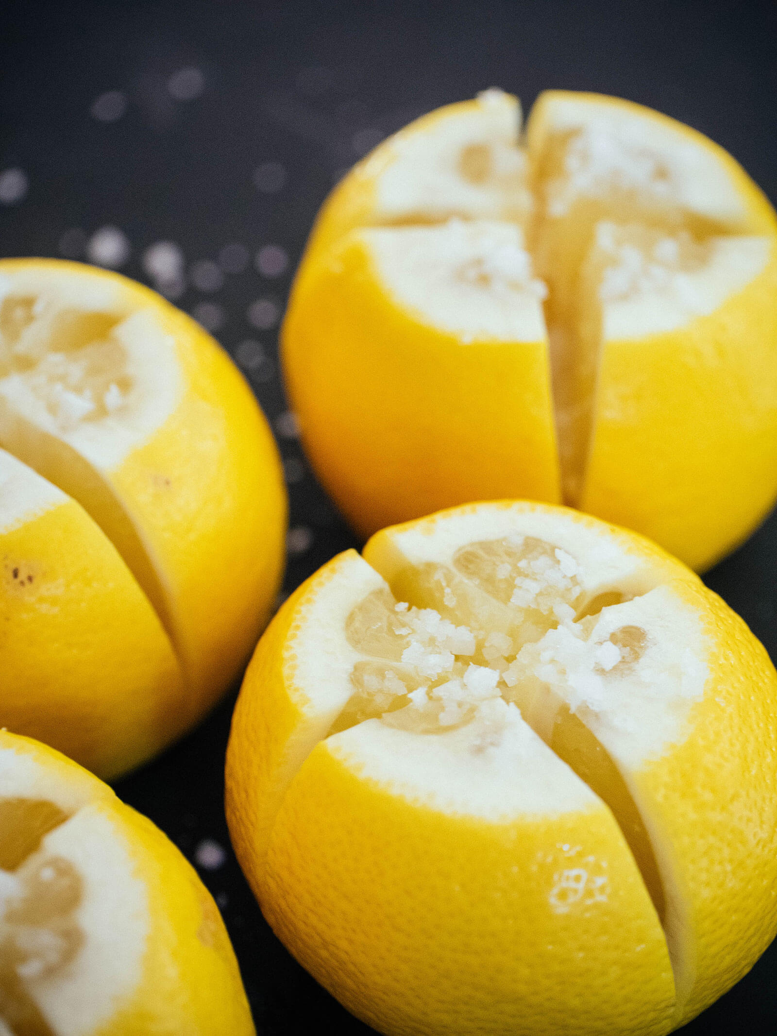 Whole lemons quartered and salted