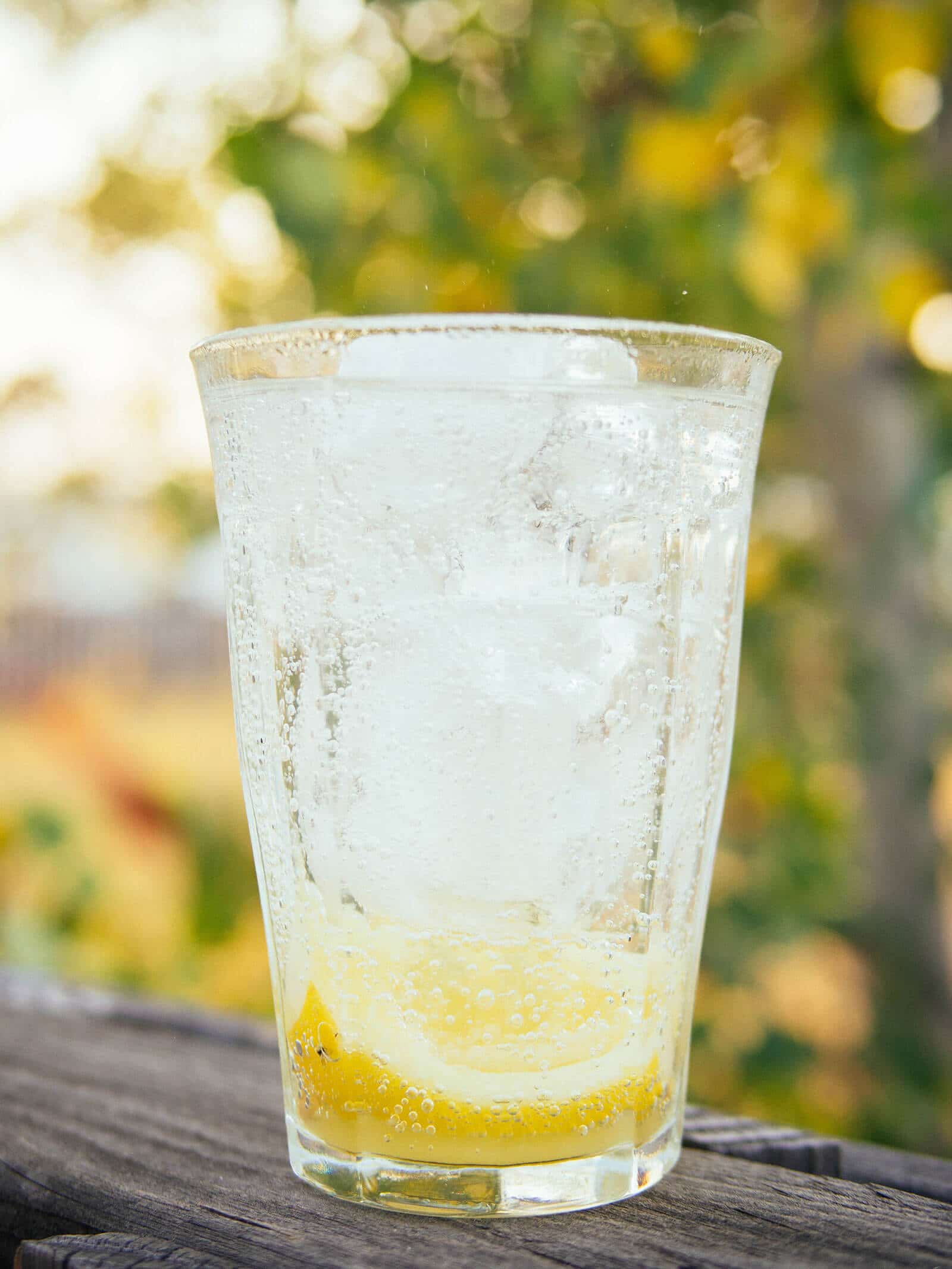Icy cold glass of chanh muoi (Vietnamese salty lemonade) with fizzy soda